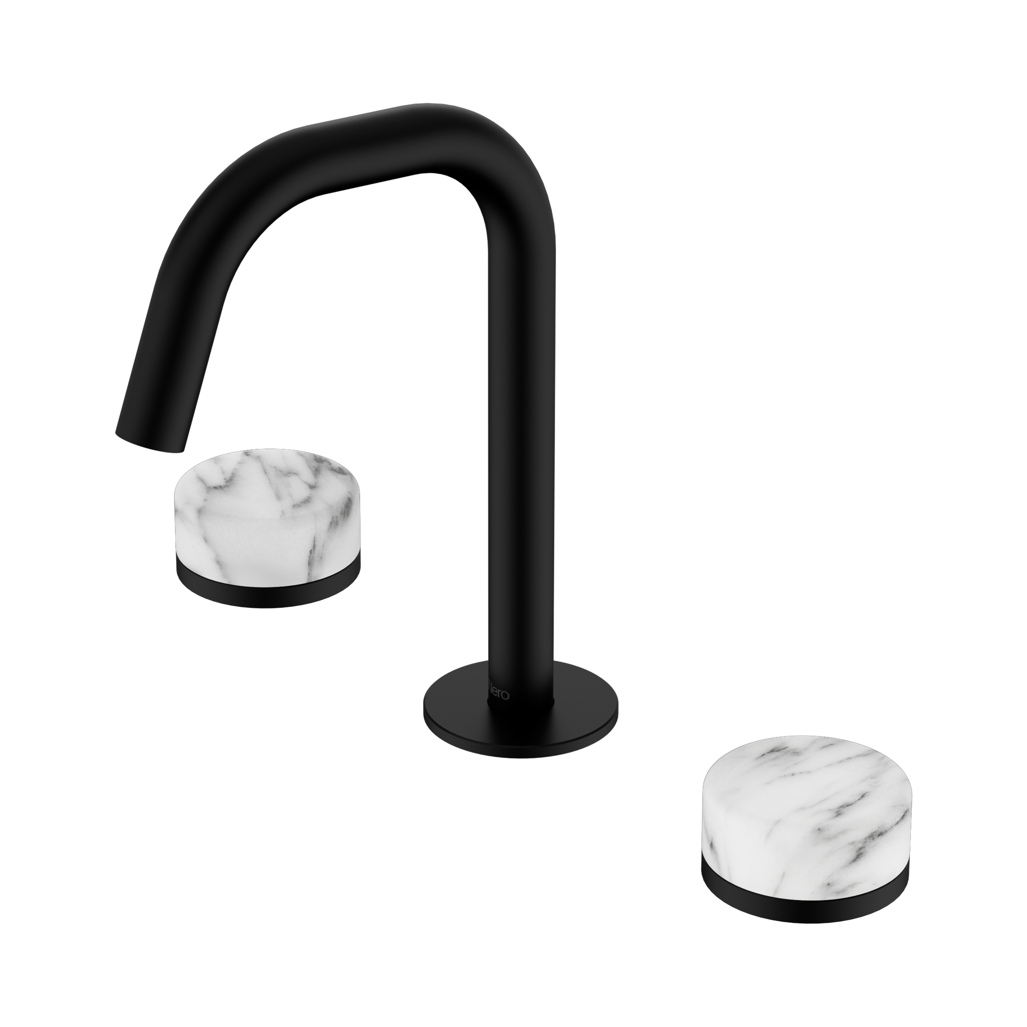 Nero Serenity Basin Set Edge Spout With Arabescato Corchia Handle, Matte Black