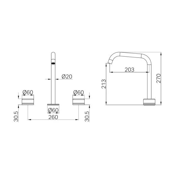 Nero Serenity Bath/Kitchen Set Edge Spout With Rome Travertine Handle
