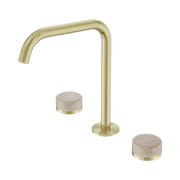 Nero Serenity Bath/Kitchen Set Edge Spout With Rome Travertine Handle, Brushed Gold