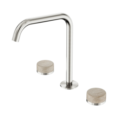 Nero Serenity Bath/Kitchen Set Edge Spout With Rome Travertine Handle, Brushed Nickel