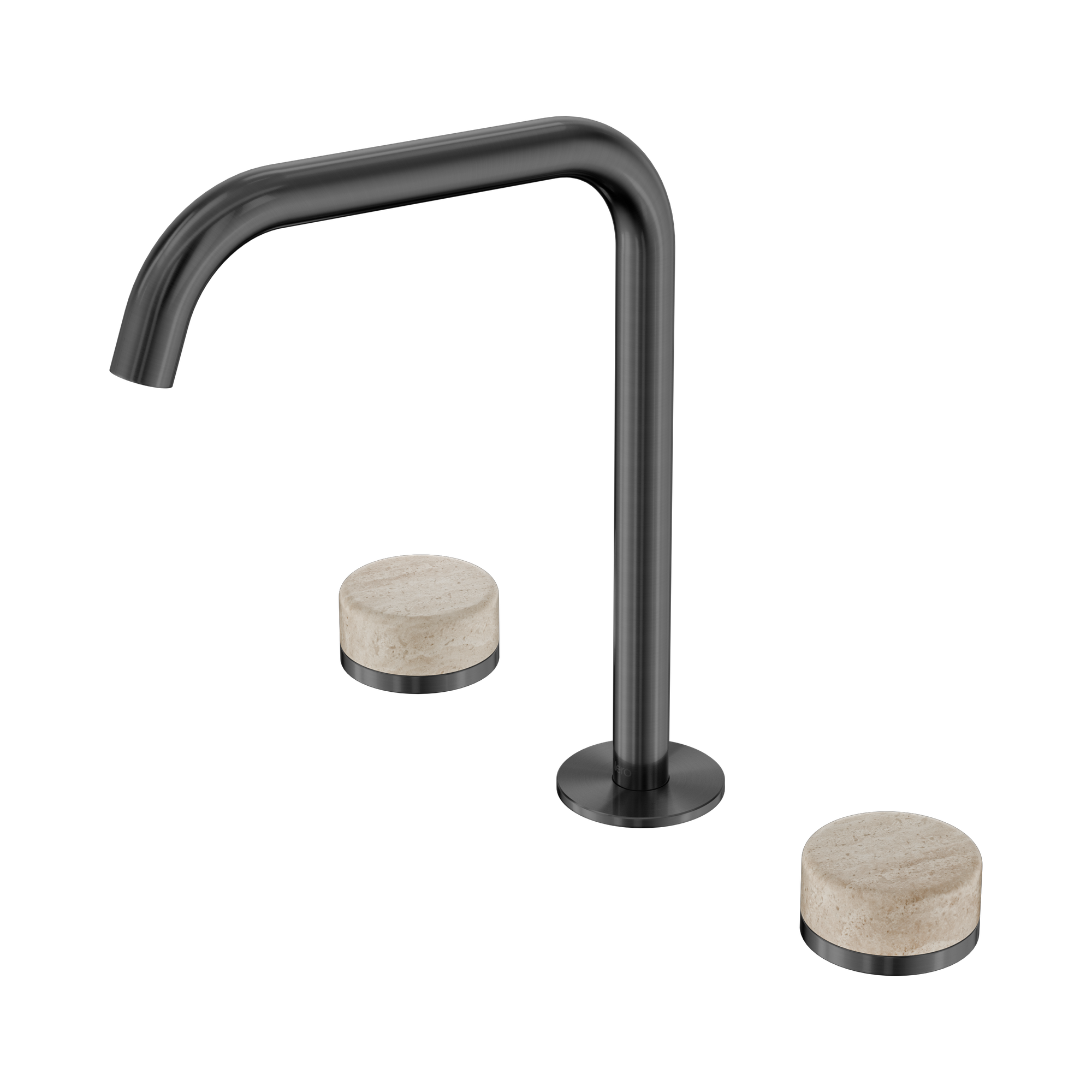 Nero Serenity Bath/Kitchen Set Edge Spout With Rome Travertine Handle, Gun Metal