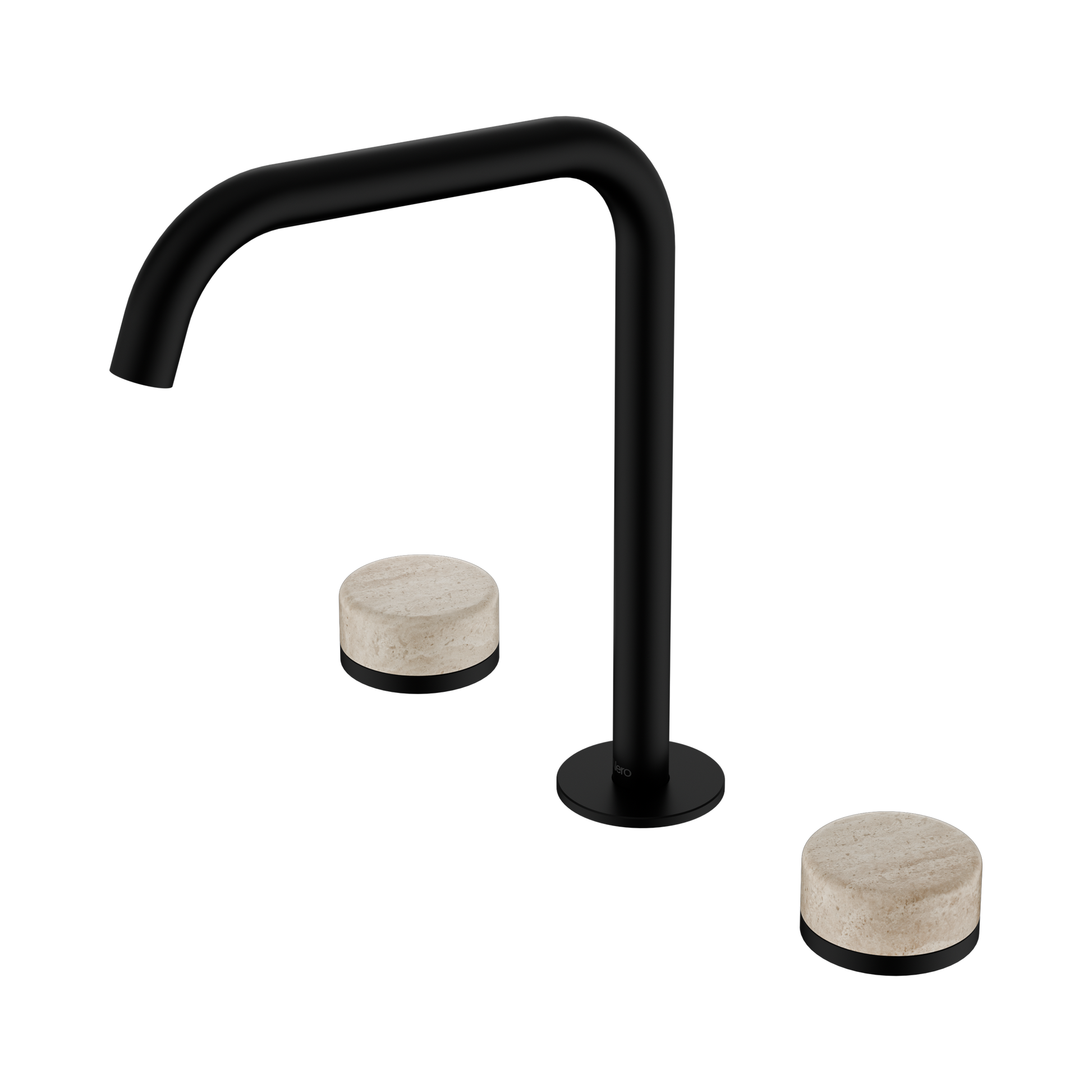 Nero Serenity Bath/Kitchen Set Edge Spout With Rome Travertine Handle, Matte Black