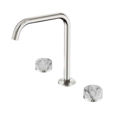 Nero Serenity Bath/Kitchen Set Edge Spout With Arabescato Corchia Handle, Brushed Nickel