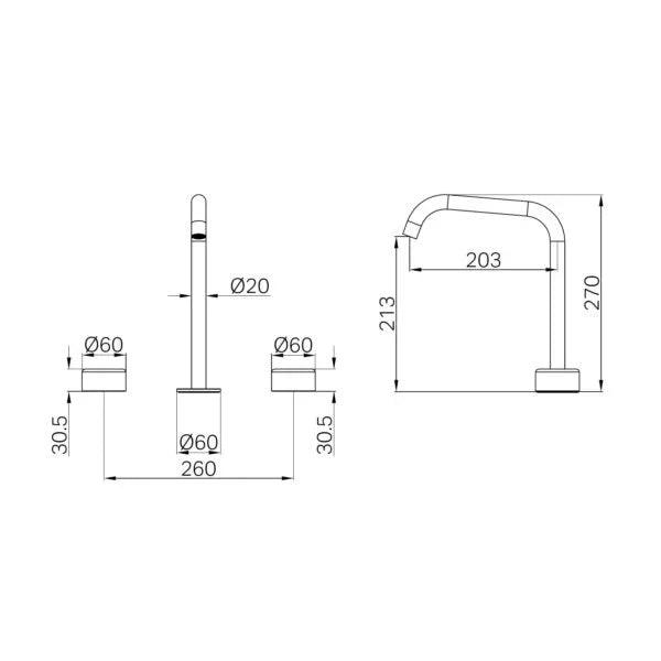 Nero Serenity Bath/Kitchen Set Edge Spout With Metal Handle
