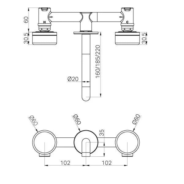 Nero Serenity Wall Basin Set 185mm Spout With Carrara Handle