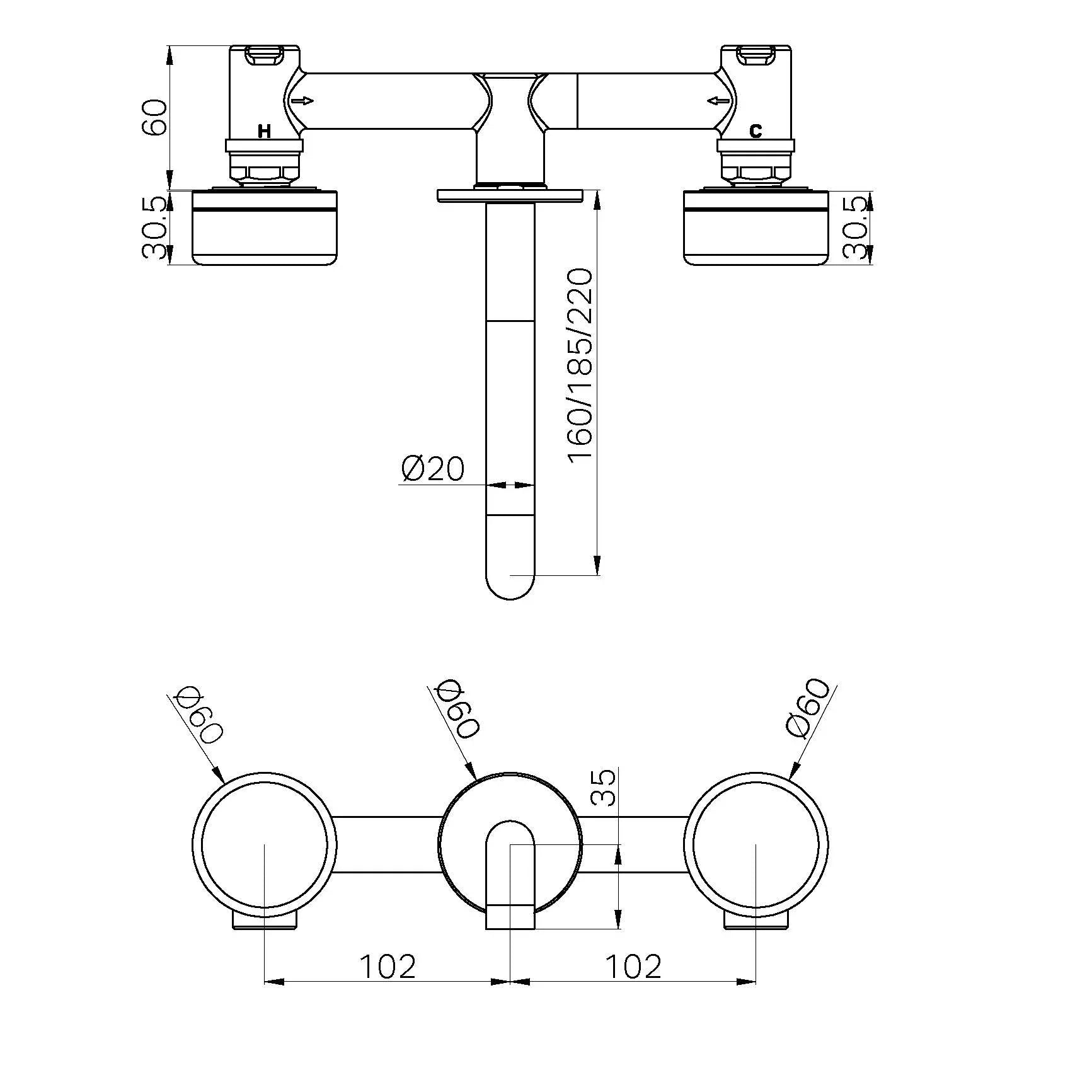 Nero Serenity Wall Basin Set  Spout With Arabescato Corchia Handle