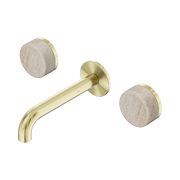 Nero Serenity Wall Basin Set 160mm Spout With Rome Travertine Handle, Brushed Gold