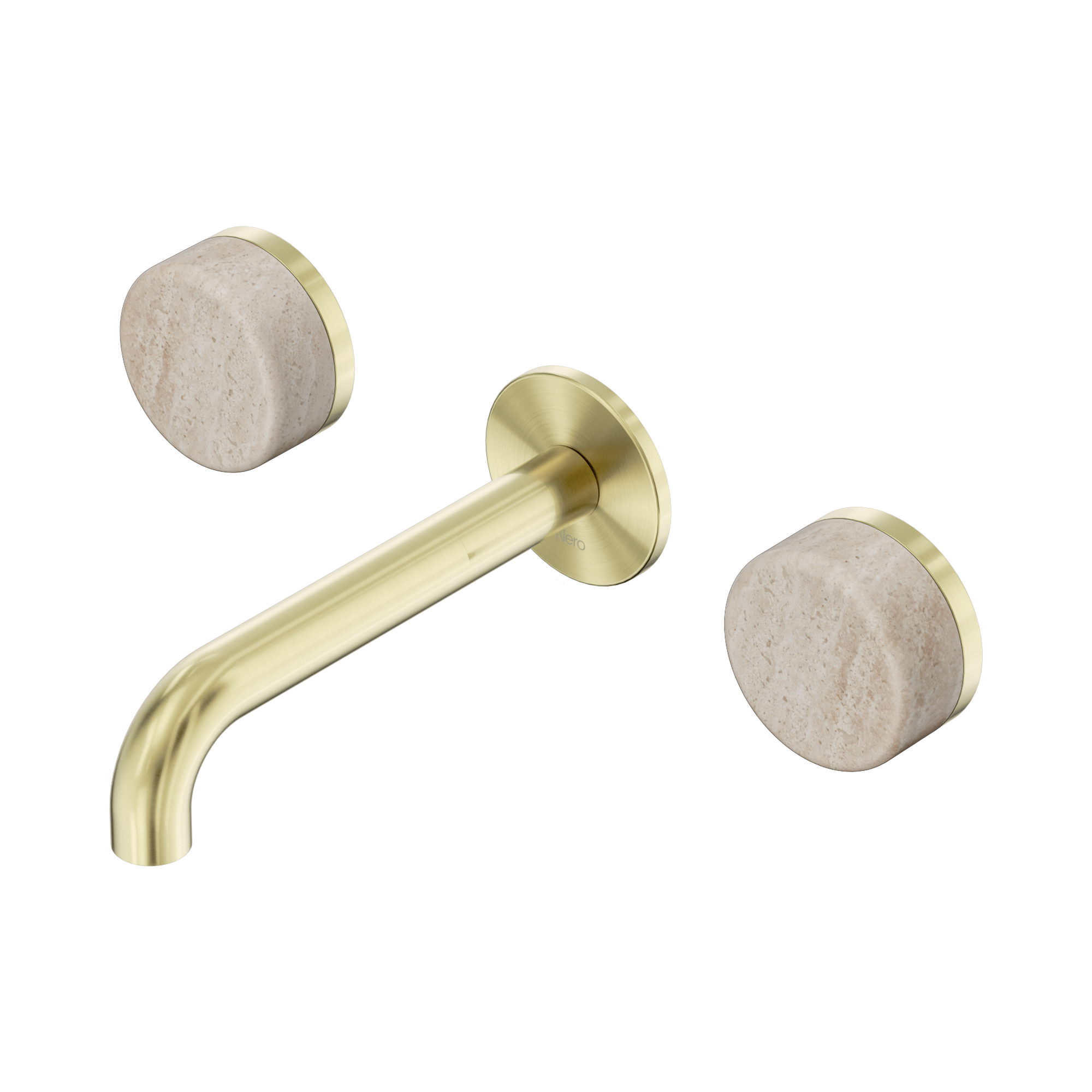 Nero Serenity Wall Basin Set 160mm Spout With Rome Travertine Handle, Brushed Gold