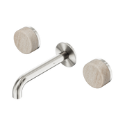 Nero Serenity Wall Basin Set 160mm Spout With Rome Travertine Handle, Brushed Nickel