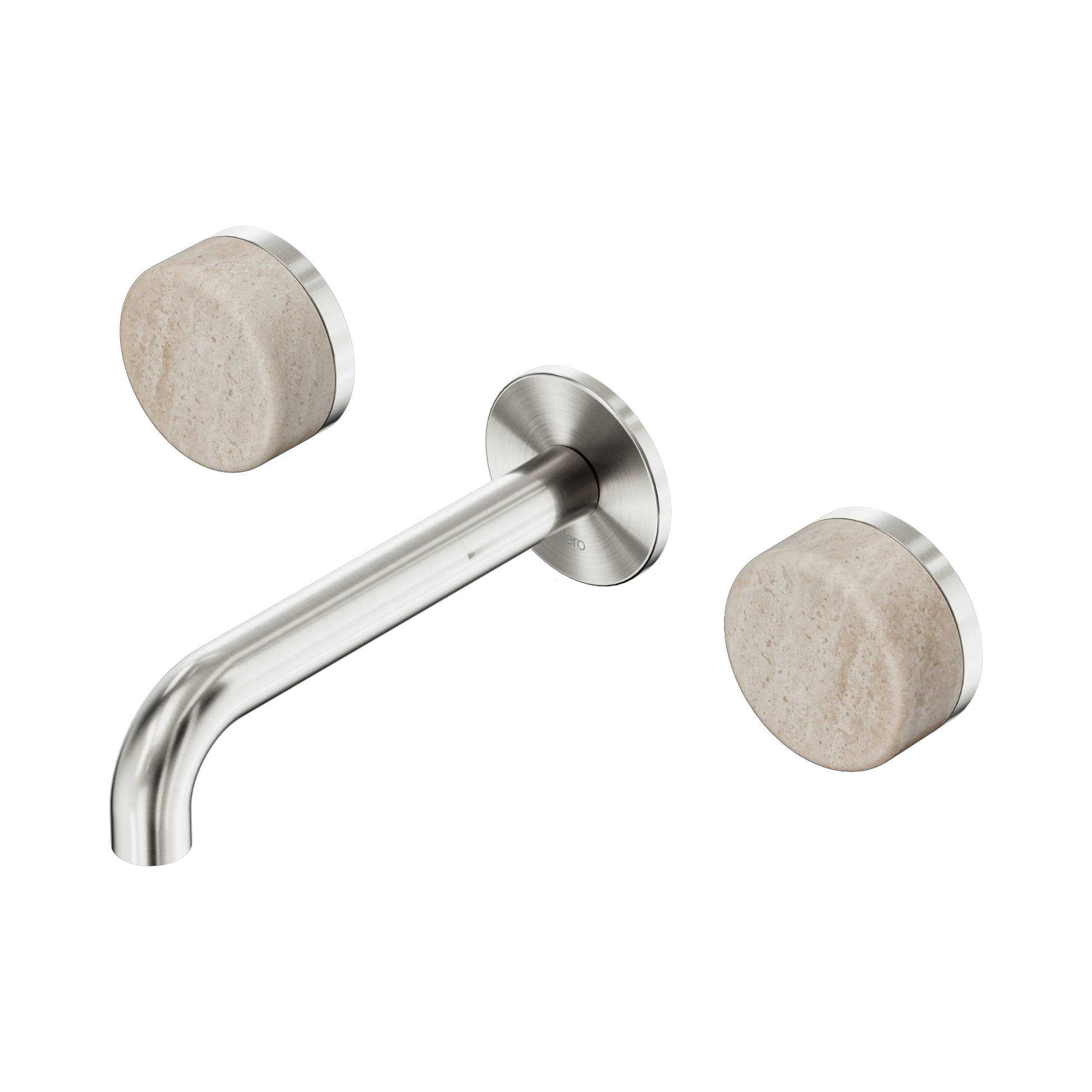 Nero Serenity Wall Basin Set 160mm Spout With Rome Travertine Handle, Brushed Nickel