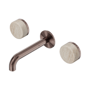 Nero Serenity Wall Basin Set 160mm Spout With Rome Travertine Handle, Brushed Bronze