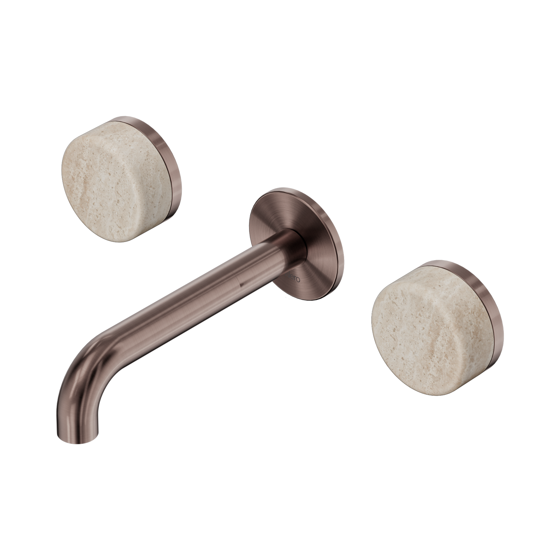 Nero Serenity Wall Basin Set 160mm Spout With Rome Travertine Handle, Brushed Bronze