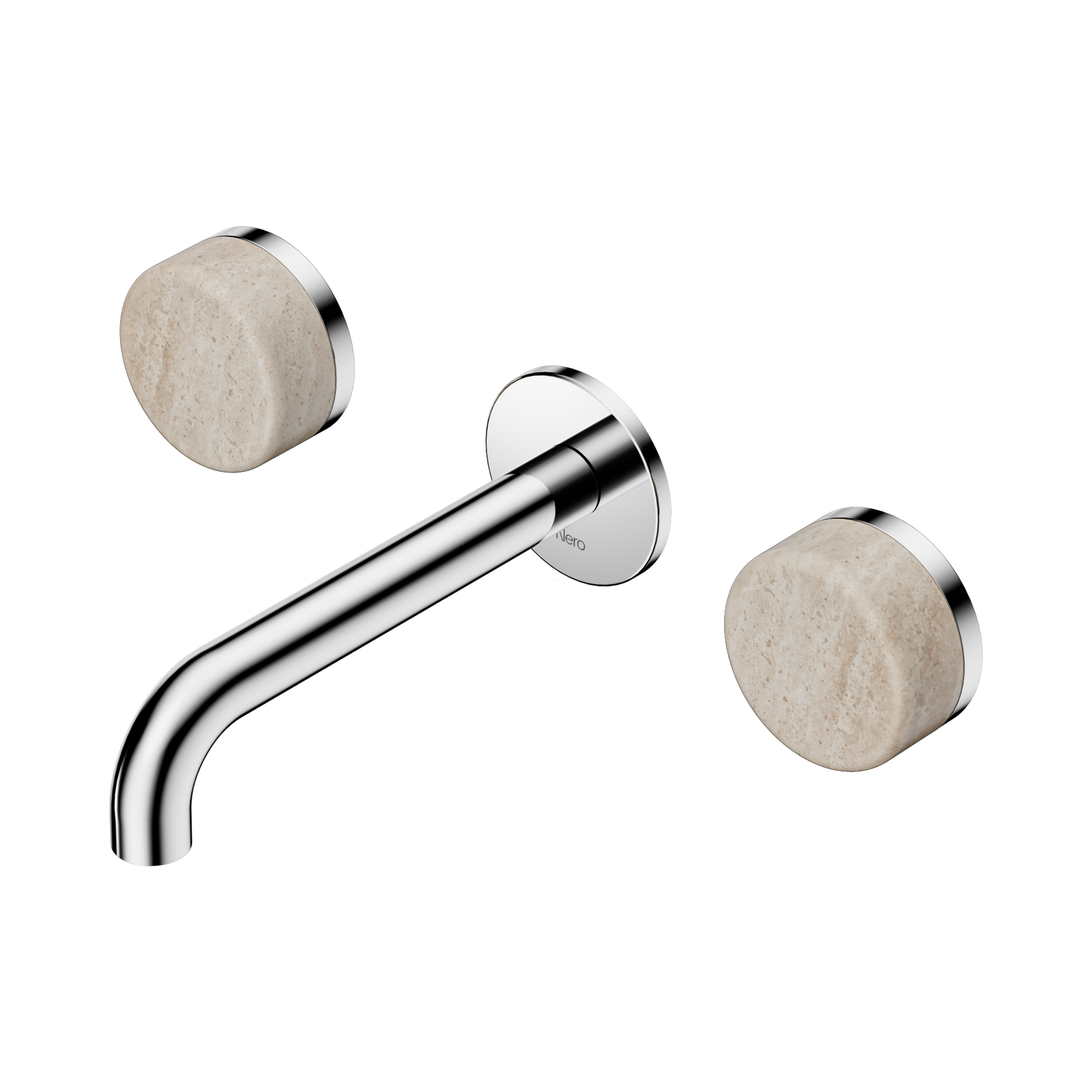 Nero Serenity Wall Basin Set 160mm Spout With Rome Travertine Handle, Chrome