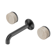 Nero Serenity Wall Basin Set 160mm Spout With Rome Travertine Handle, Gun Metal