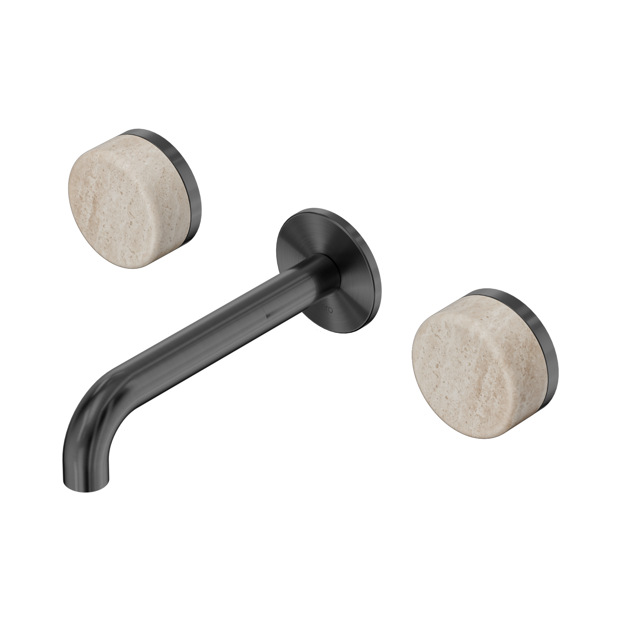 Nero Serenity Wall Basin Set 160mm Spout With Rome Travertine Handle, Gun Metal