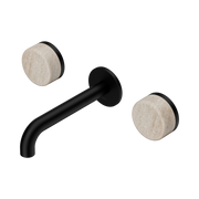Nero Serenity Wall Basin Set 160mm Spout With Rome Travertine Handle, Matte Black