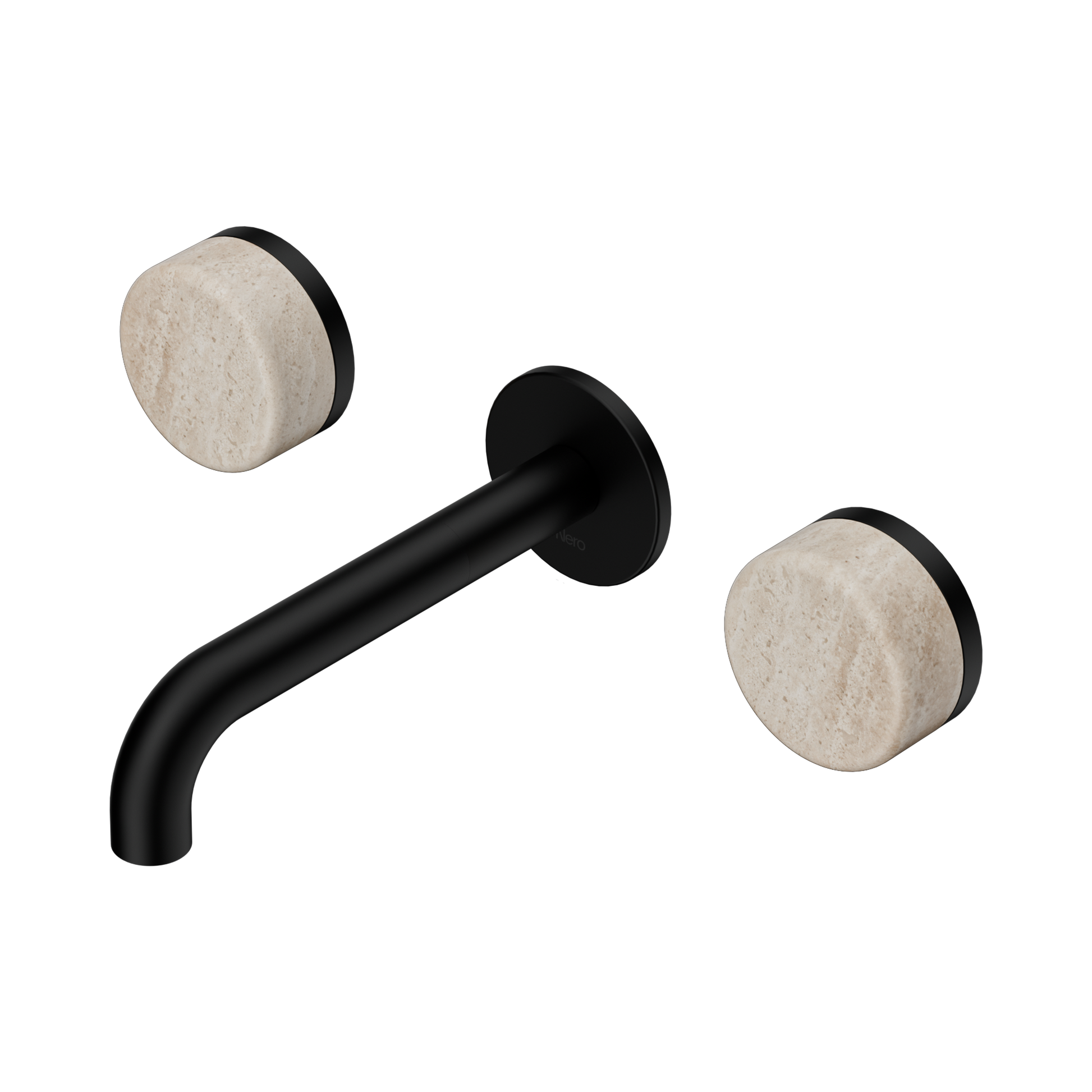 Nero Serenity Wall Basin Set 160mm Spout With Rome Travertine Handle, Matte Black