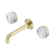 Nero Serenity Wall Basin Set 160mm Spout With Arabescato Corchia Handle, Brushed Gold