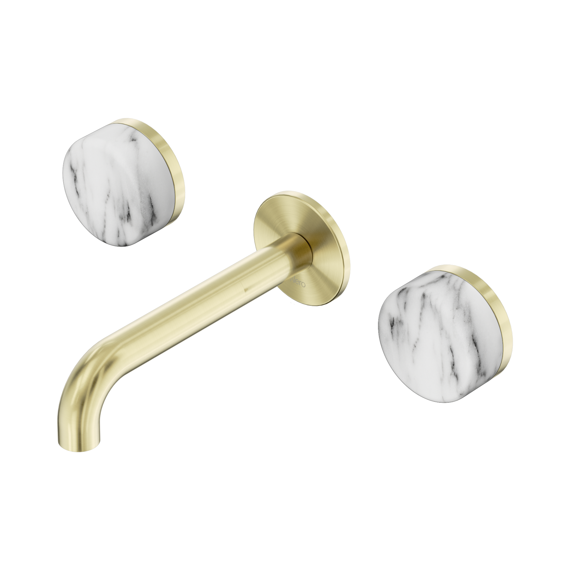 Nero Serenity Wall Basin Set 160mm Spout With Arabescato Corchia Handle, Brushed Gold