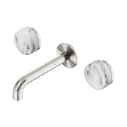 Nero Serenity Wall Basin Set 160mm Spout With Arabescato Corchia Handle, Brushed Nickel