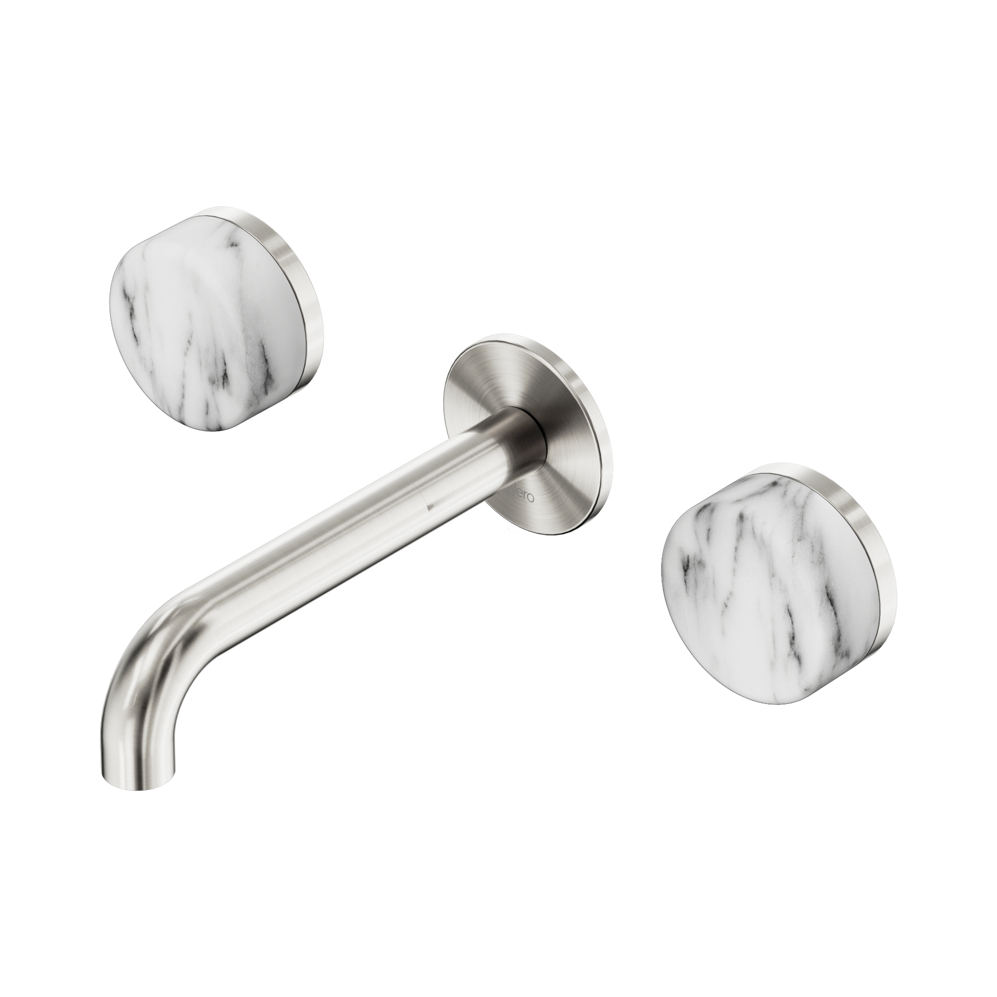 Nero Serenity Wall Basin Set 160mm Spout With Arabescato Corchia Handle, Brushed Nickel