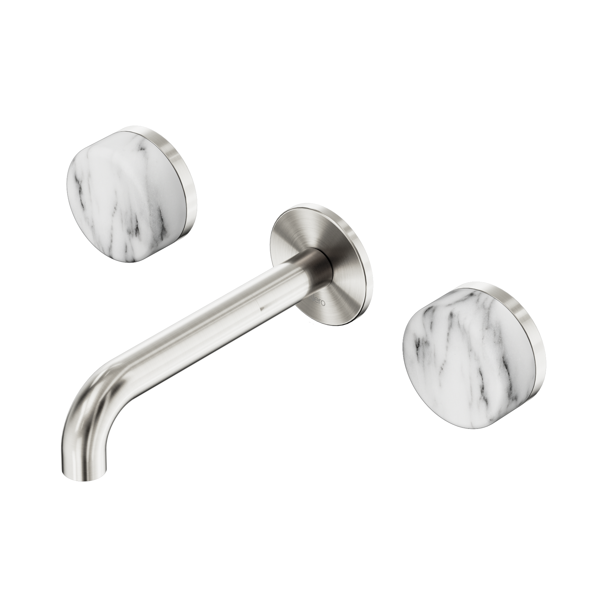 Nero Serenity Wall Basin Set 160mm Spout With Arabescato Corchia Handle, Brushed Nickel