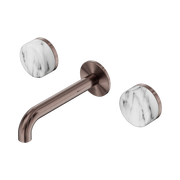 Nero Serenity Wall Basin Set 160mm Spout With Arabescato Corchia Handle, Brushed Bronze