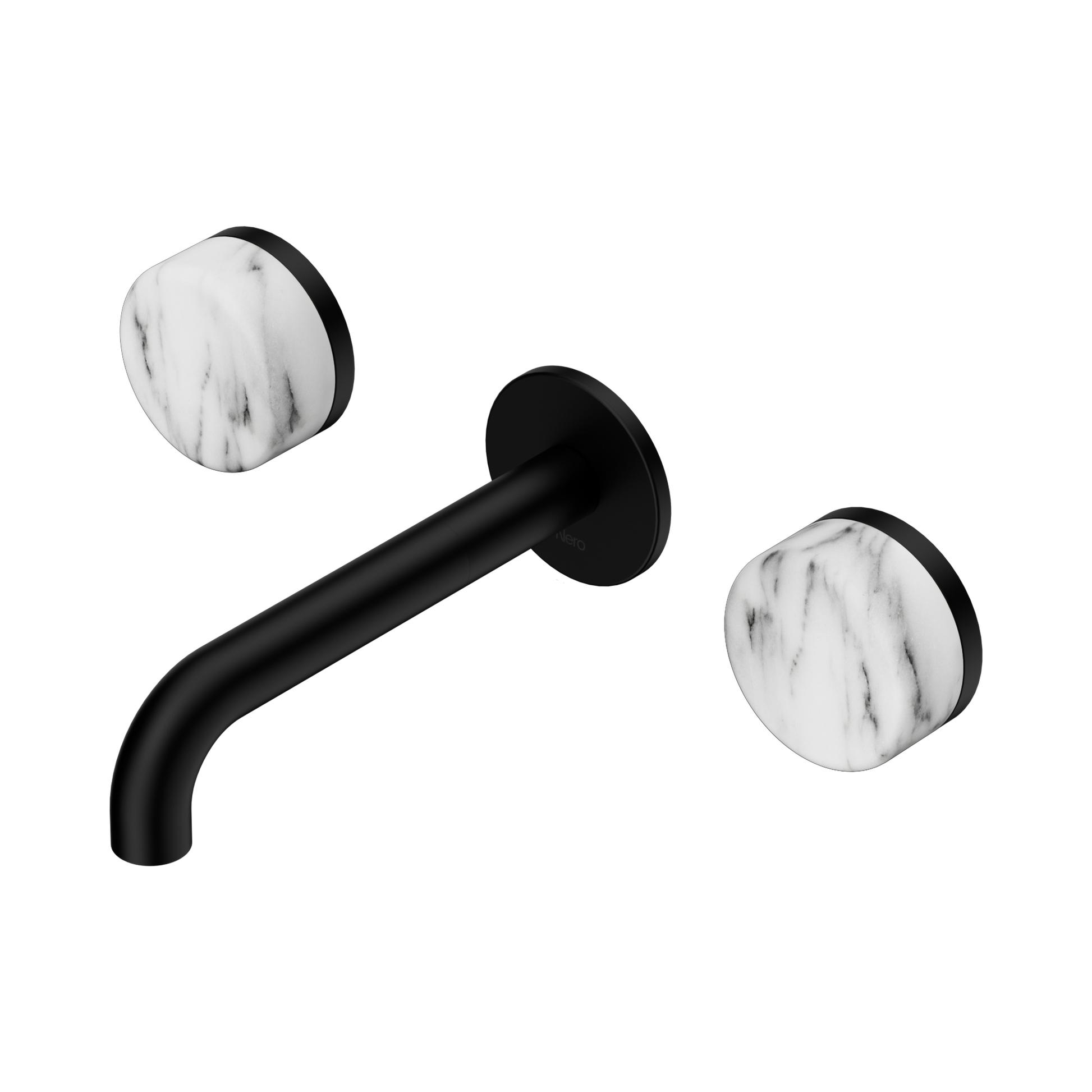 Nero Serenity Wall Basin Set 160mm Spout With Arabescato Corchia Handle, Matte Black