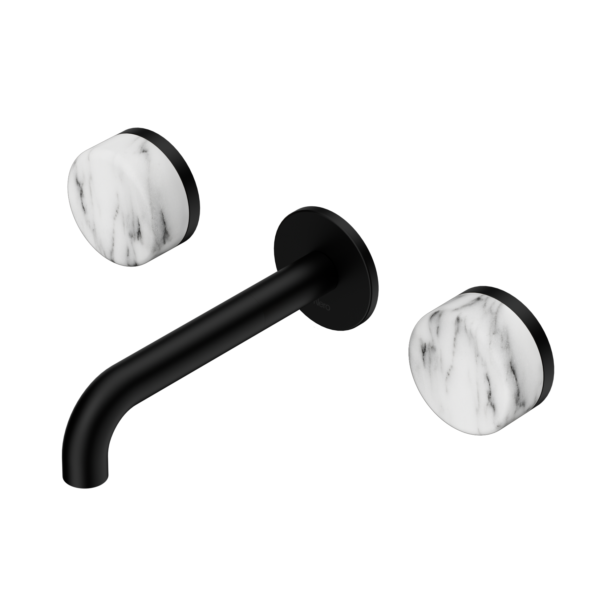 Nero Serenity Wall Basin Set 160mm Spout With Arabescato Corchia Handle, Matte Black