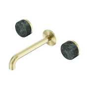 Nero Serenity Wall Basin Set 185mm Spout With Verde Alpi Handle, Brushed Gold