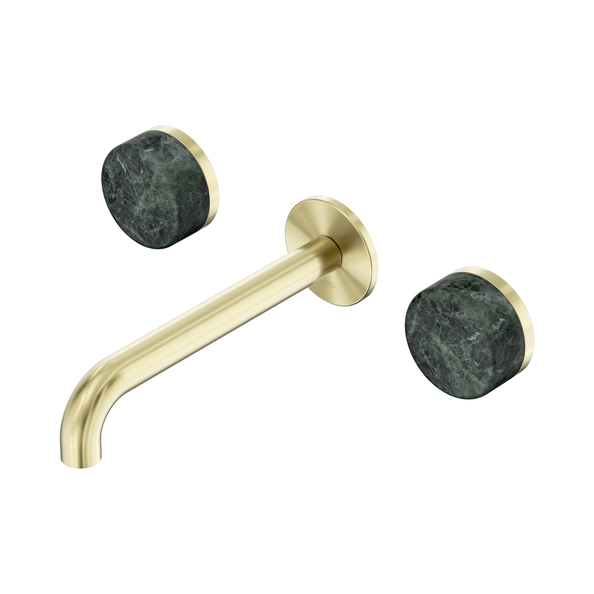 Nero Serenity Wall Basin Set 185mm Spout With Verde Alpi Handle, Brushed Gold