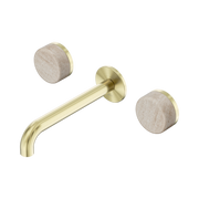 Nero Serenity Wall Basin Set 185mm Spout With Rome Travertine Handle, Brushed Gold