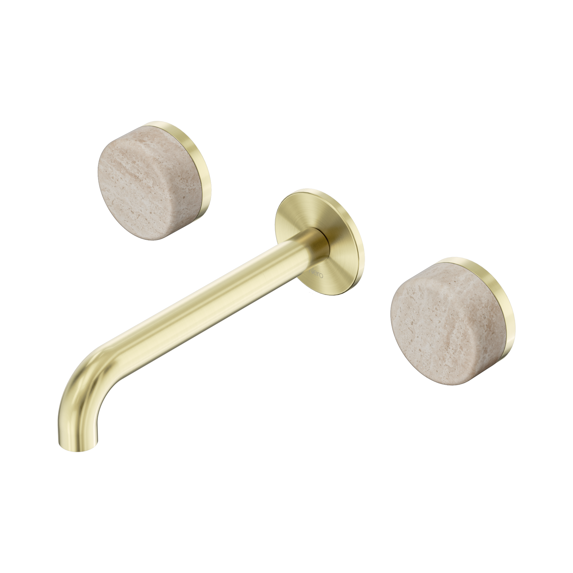 Nero Serenity Wall Basin Set 185mm Spout With Rome Travertine Handle, Brushed Gold