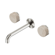 Nero Serenity Wall Basin Set 185mm Spout With Rome Travertine Handle, Brushed Nickel