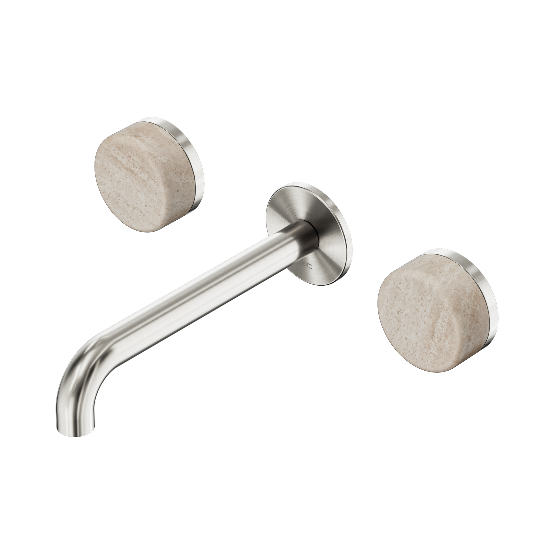 Nero Serenity Wall Basin Set 185mm Spout With Rome Travertine Handle, Brushed Nickel