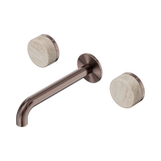 Nero Serenity Wall Basin Set 185mm Spout With Rome Travertine Handle, Brushed Bronze