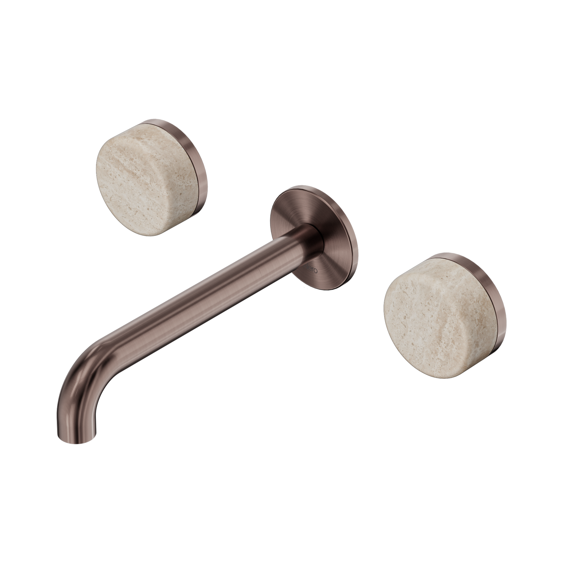 Nero Serenity Wall Basin Set 185mm Spout With Rome Travertine Handle, Brushed Bronze