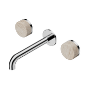 Nero Serenity Wall Basin Set 185mm Spout With Rome Travertine Handle, Chrome