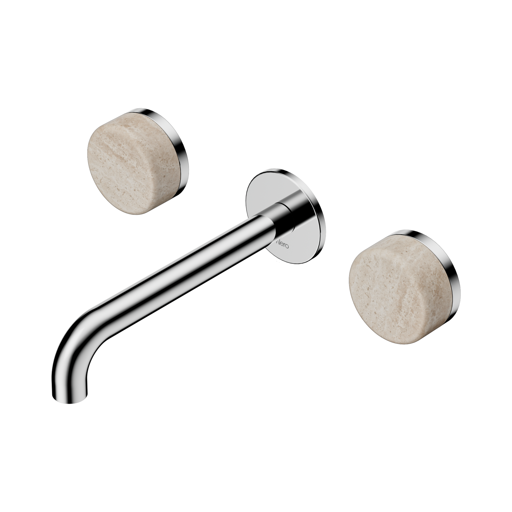 Nero Serenity Wall Basin Set 185mm Spout With Rome Travertine Handle, Chrome