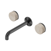 Nero Serenity Wall Basin Set 185mm Spout With Rome Travertine Handle, Gun Metal