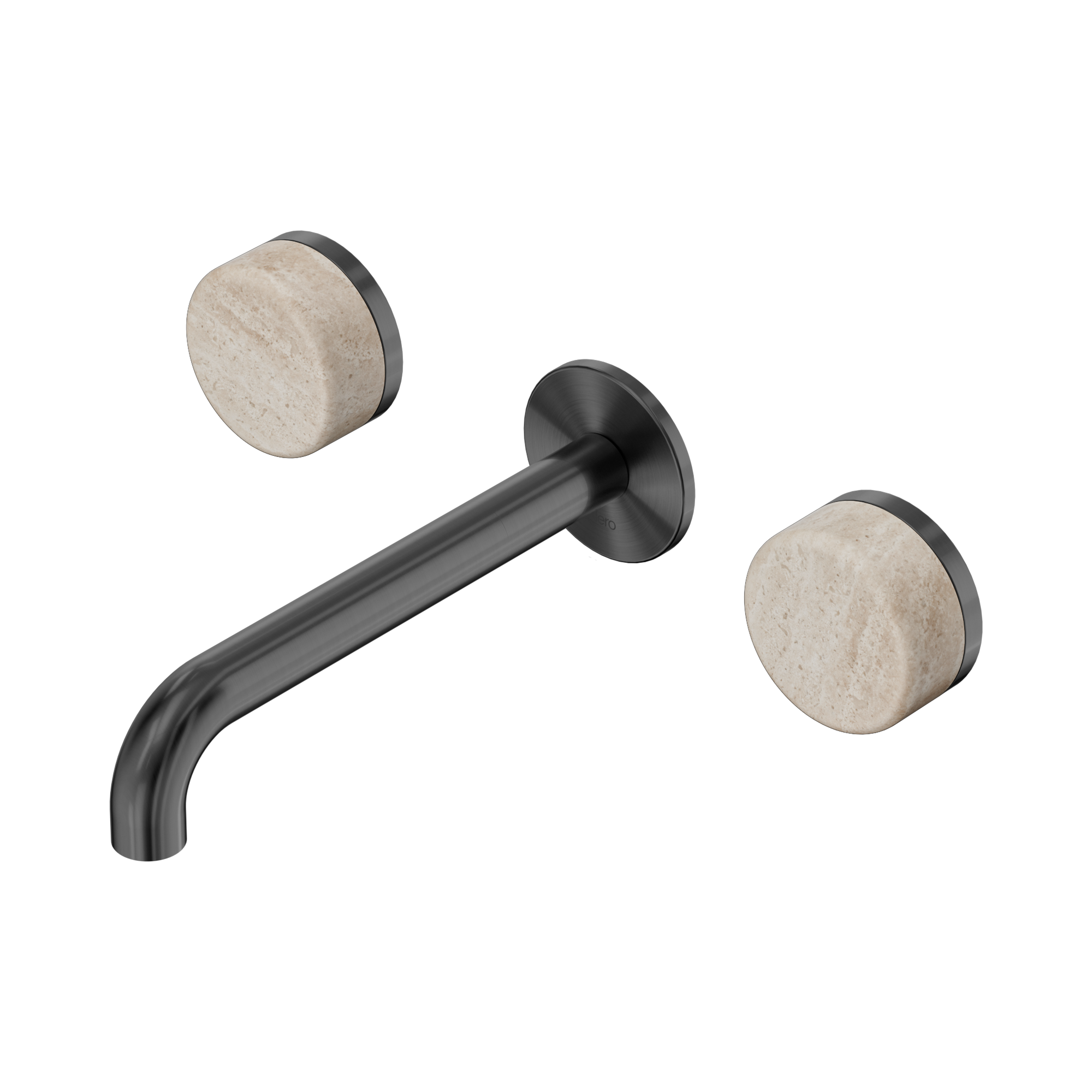 Nero Serenity Wall Basin Set 185mm Spout With Rome Travertine Handle, Gun Metal