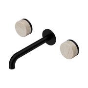 Nero Serenity Wall Basin Set 185mm Spout With Rome Travertine Handle, Matte Black