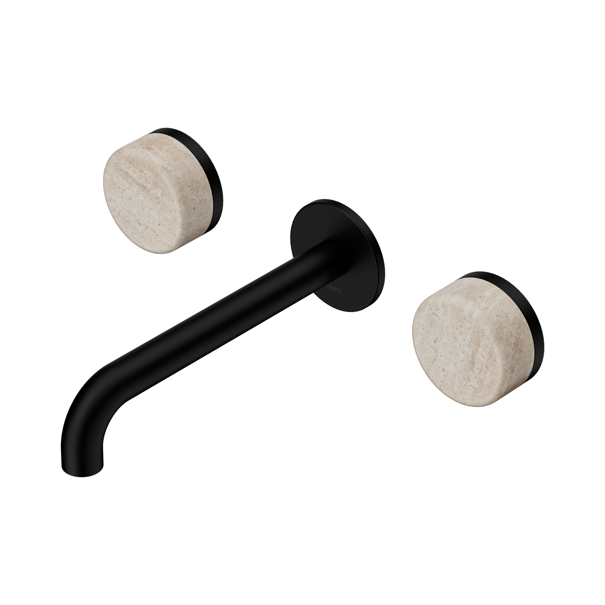 Nero Serenity Wall Basin Set 185mm Spout With Rome Travertine Handle, Matte Black