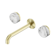 Nero Serenity Wall Basin Set 185mm Spout With Arabescato Corchia Handle, Brushed Gold