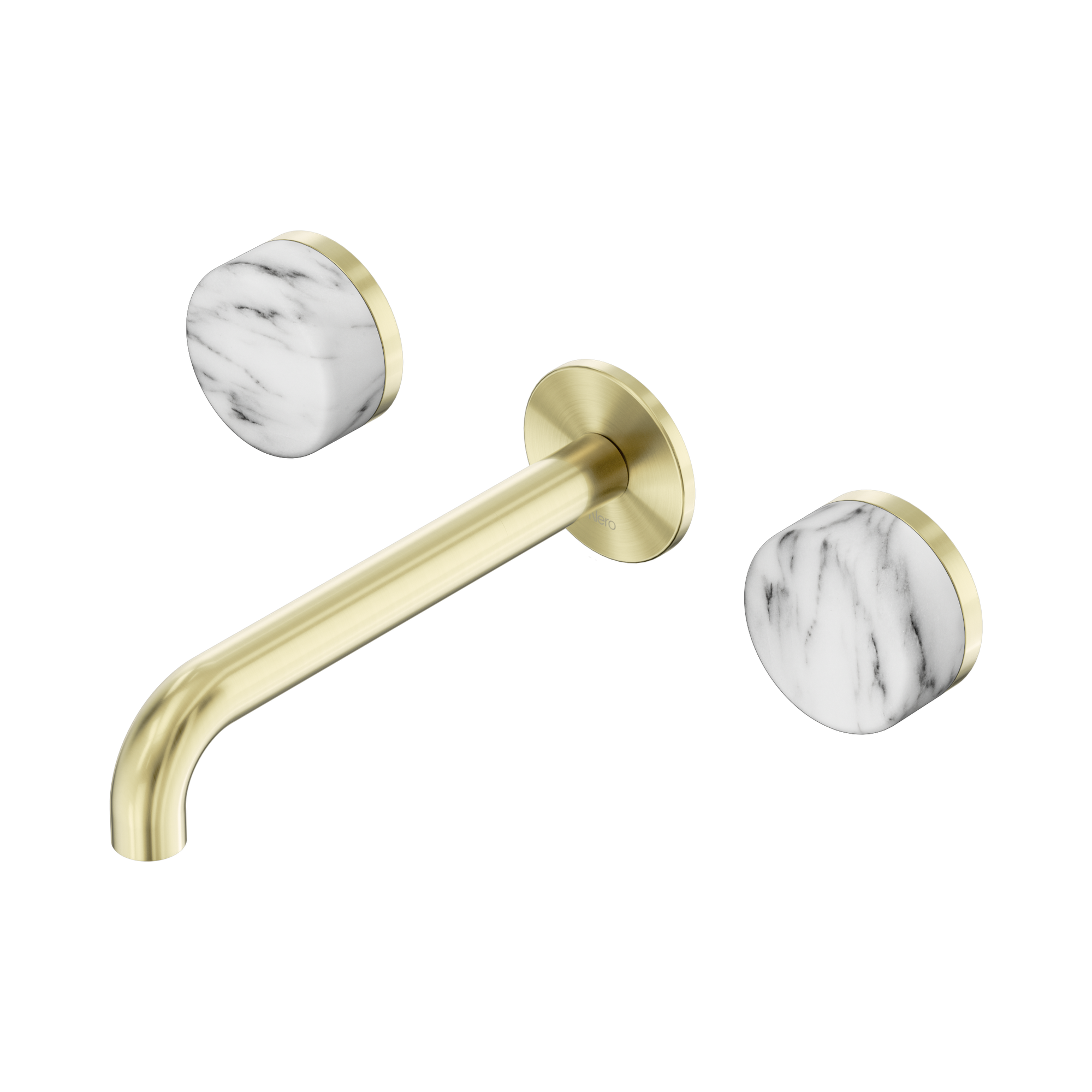 Nero Serenity Wall Basin Set 185mm Spout With Arabescato Corchia Handle, Brushed Gold