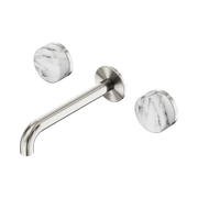 Nero Serenity Wall Basin Set 185mm Spout With Arabescato Corchia Handle, Brushed Nickel