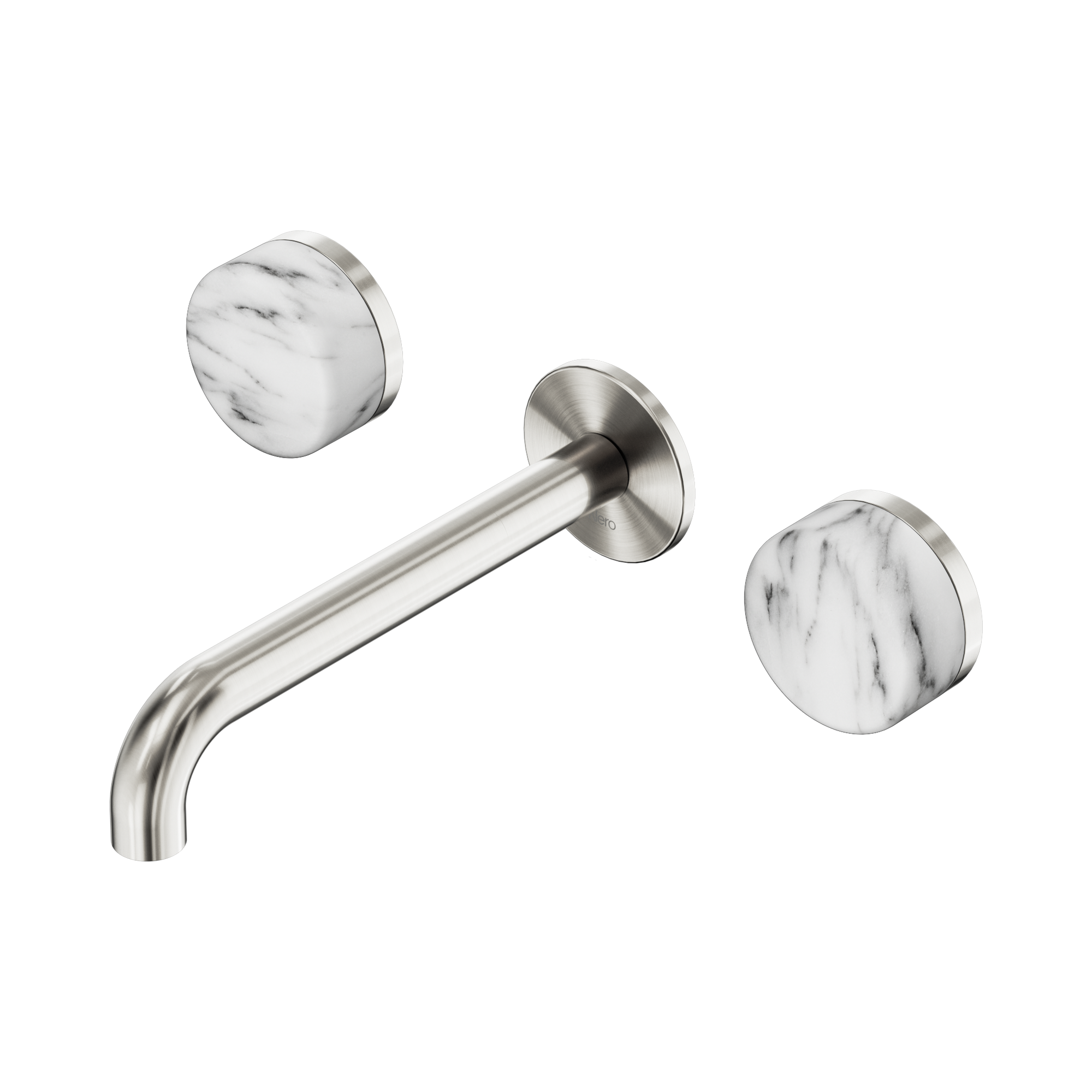Nero Serenity Wall Basin Set 185mm Spout With Arabescato Corchia Handle, Brushed Nickel