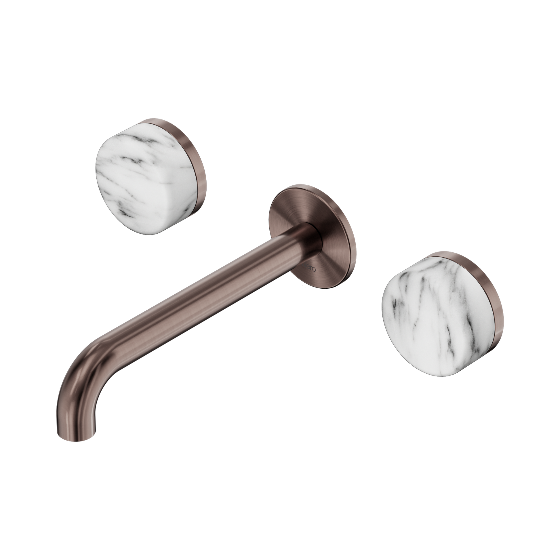 Nero Serenity Wall Basin Set 185mm Spout With Arabescato Corchia Handle, Brushed Bronze