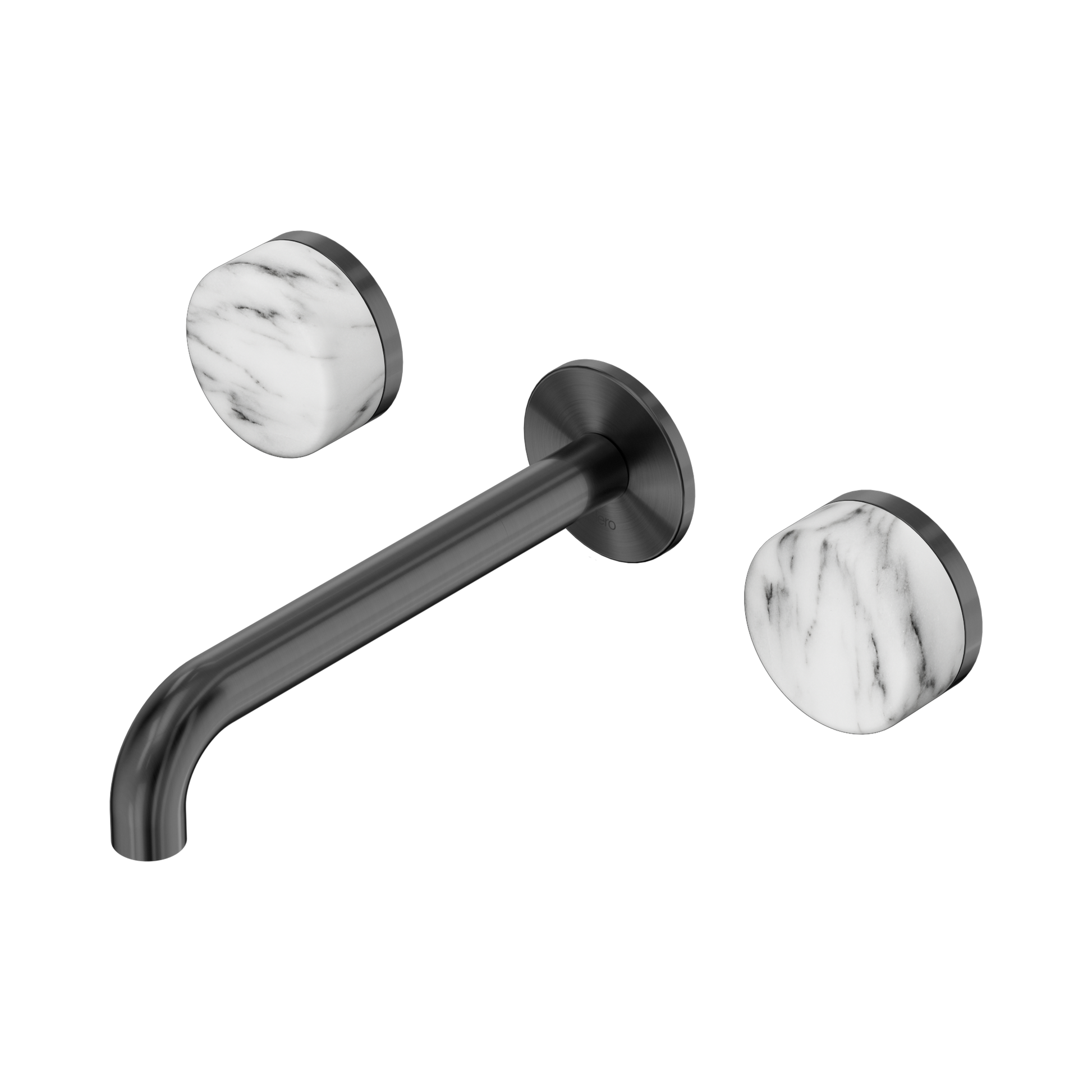 Nero Serenity Wall Basin Set 185mm Spout With Arabescato Corchia Handle, Gun Metal