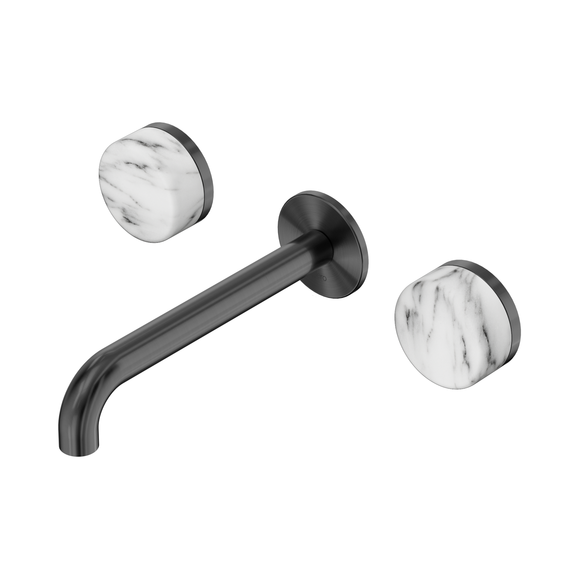 Nero Serenity Wall Basin Set 185mm Spout With Arabescato Corchia Handle, Gun Metal